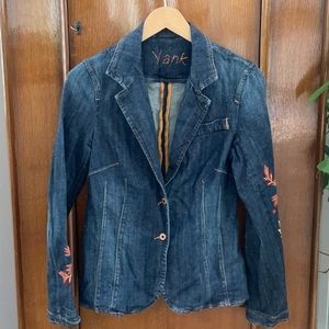 Yank embroidered, distressed, denim blazer